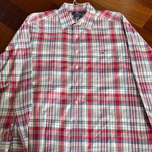 Vineyard Vines Red and Blue Plaid Casual Button Down Shirt~Size XL